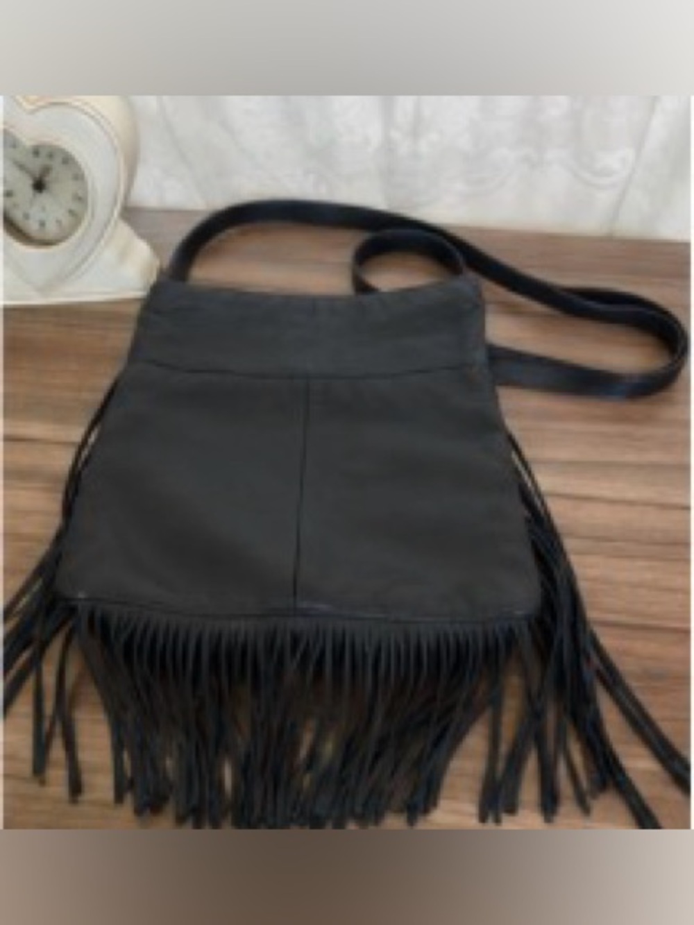 Margot Genuine Leather Black Fringe Crossbody Bag Boho Festival Purse EUC - Picture 5 of 8